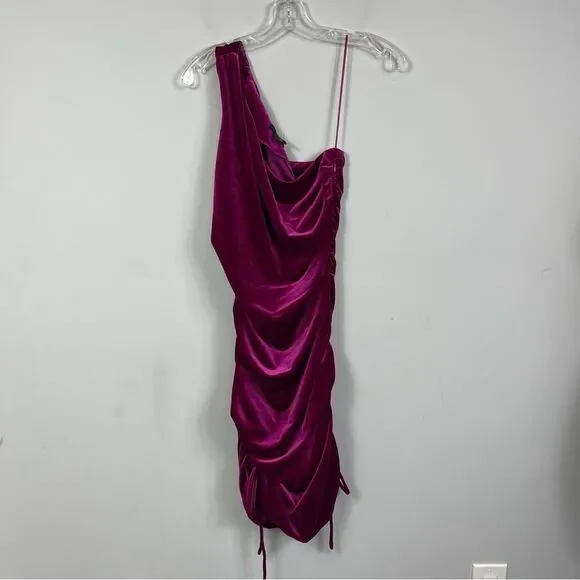 House Of Harlow 1960 Revolve Ruched Velvet One Shoulder Midi Mini Dress Size L - Picture 13 of 16